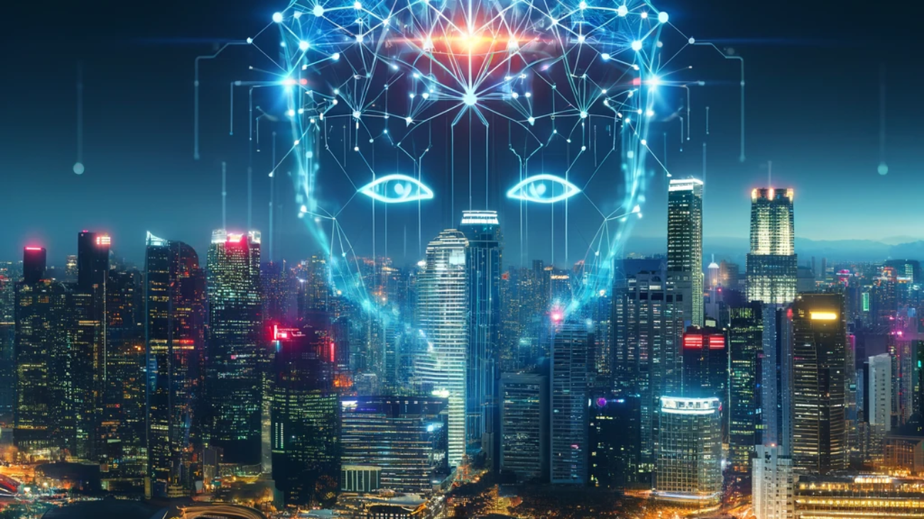 DALL·E 2025-01-22 00.00.15 - A futuristic, sleek design representing an AI model with interconnected data streams forming a neural network. The background shows the skyline of an